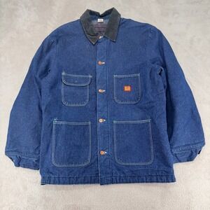VTG Big Ben By Wrangler Chore Jacket Mens 46‎ Blue Denim Blanket Lined Utility